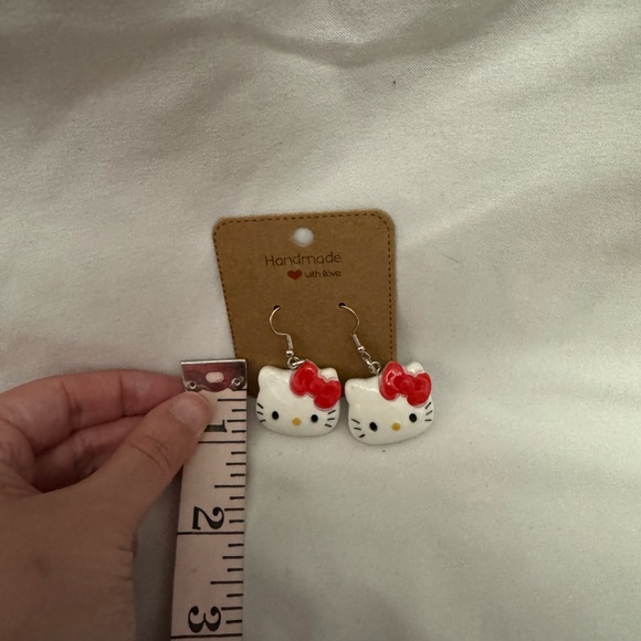 Handmade Red Bow Hello Kitty Earrings - Picture 5 of 7